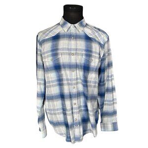 Lucky Brand Classic Fit Blue Plaid Long SLeeve Pearl Snap Button Front Shirt XL